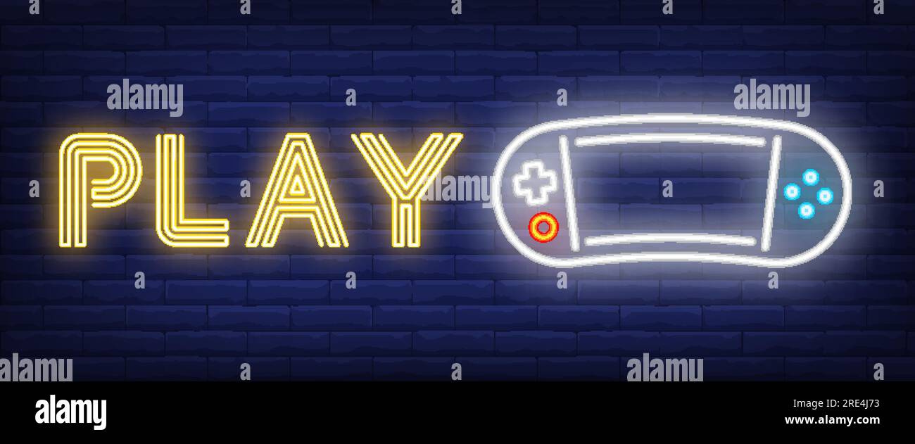 Play neon text with portable videogame console Stock Vector