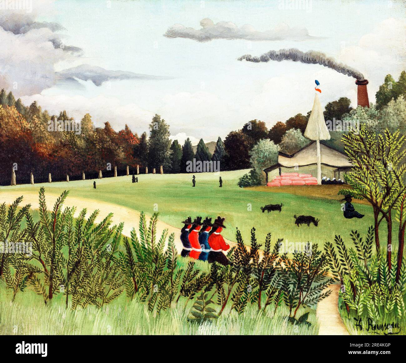 Landscape and Four Young Girls  by Henri Rousseau. Original from Barnes Foundation. Stock Photo