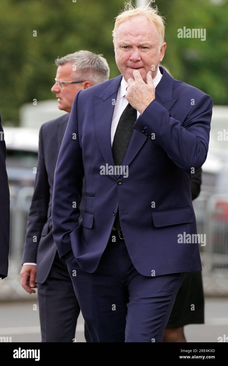 Alex McLeish arrives for a service in celebration of the life of former Scotland manager Craig Brown at Ayr Racecourse, following his funeral. Brown, manager of Scotland from 1993 until 2001 and the last man to lead Scotland to a World Cup finals, died last month at the age of 82. Picture date: Tuesday July 25, 2023. Stock Photo