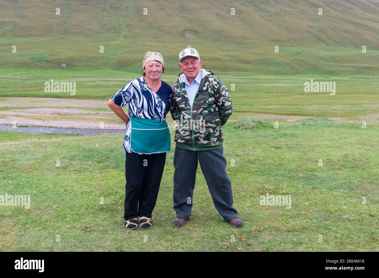 Almaty, Kazakhsan, Couple of Kazakh nomads, Ile-Alatau National Park, Assy Plateau, Almaty, Kazakhstan Stock Photo