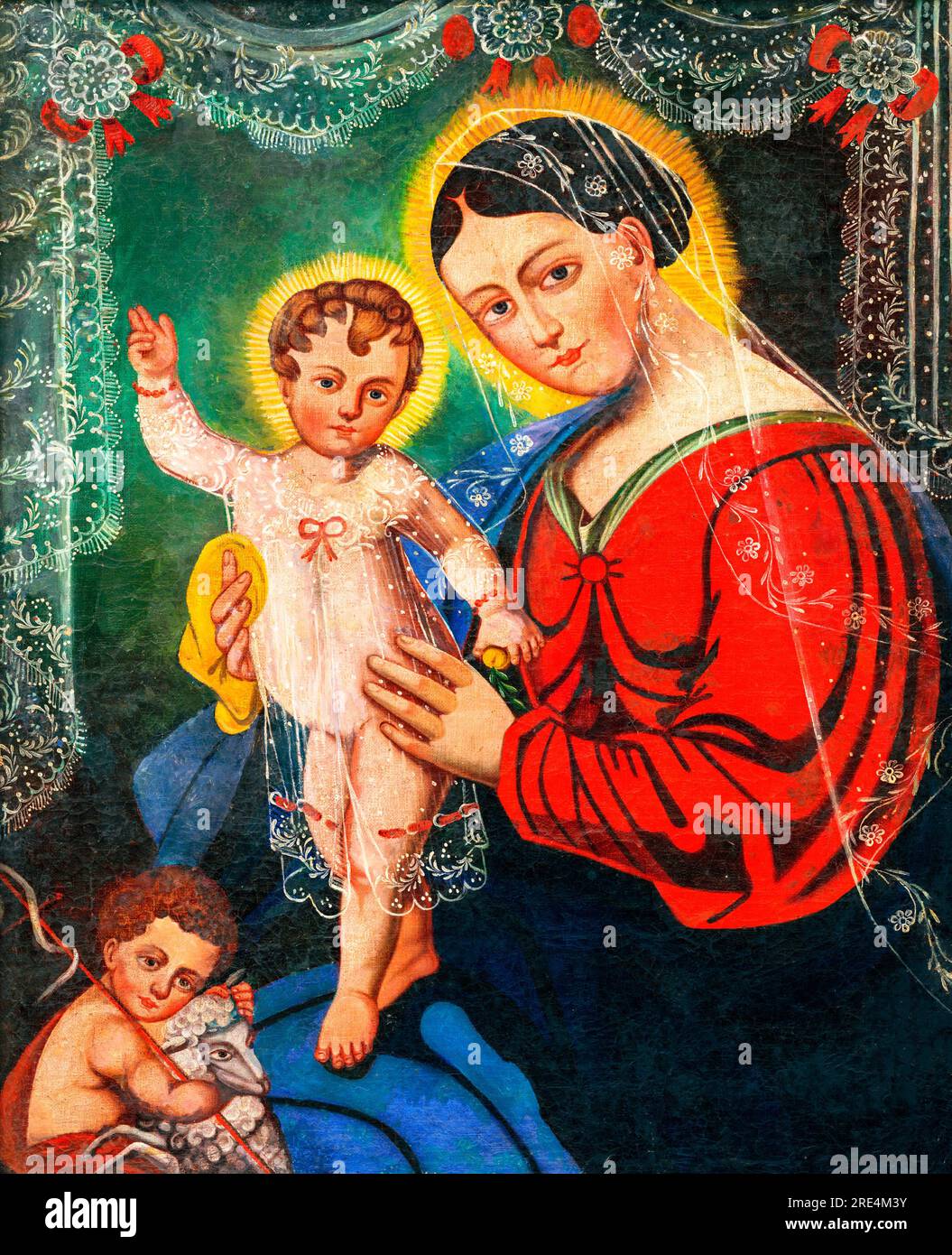 Madonna with baby jesus and john the baptist, Wincenty Chrzastkiewicz Stock Photo