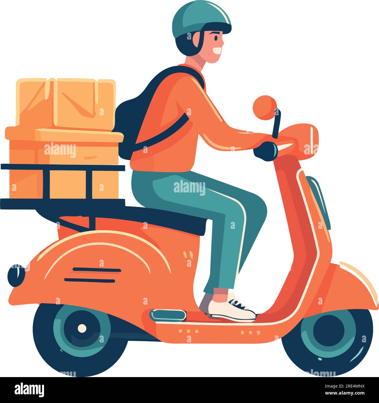 One person riding an old fashioned moped over white Stock Vector Image