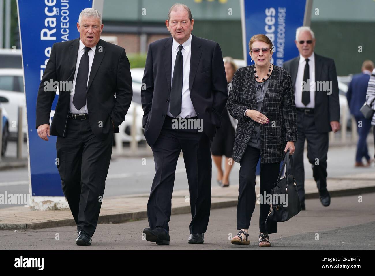 Peter Donald arriving for a service in celebration of the life of former Scotland manager Craig Brown at Ayr Racecourse, following his funeral. Brown, manager of Scotland from 1993 until 2001 and the last man to lead Scotland to a World Cup finals, died last month at the age of 82. Picture date: Tuesday July 25, 2023. Stock Photo