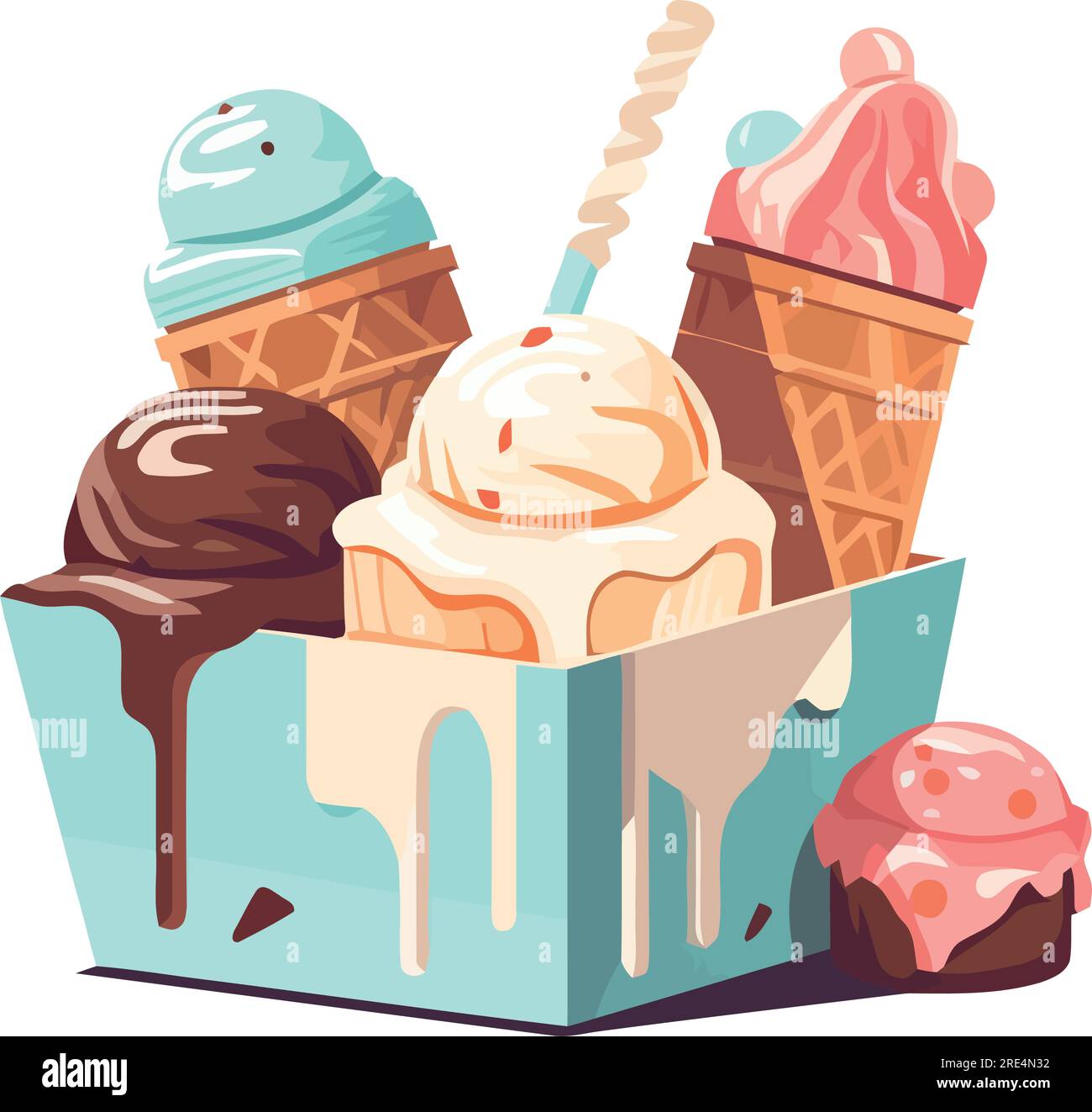 box full of ice creams over white Stock Vector