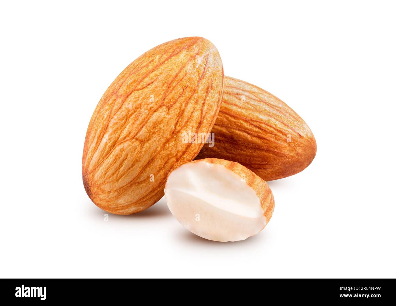 Sweet Almonds macro shoot. Healthy food ingredient on a white