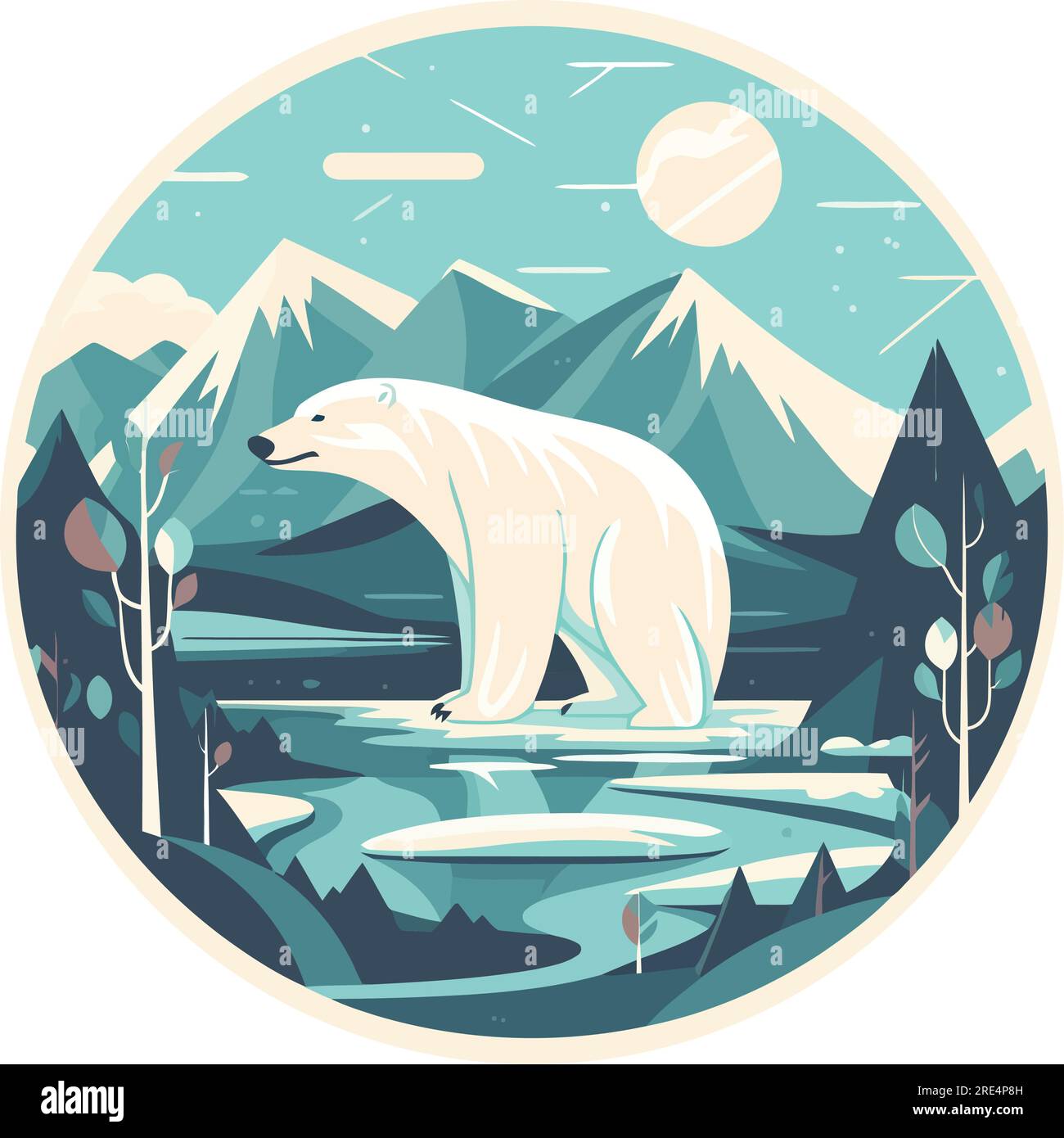 Arctic landscape with polar bear in the wild over white Stock Vector ...