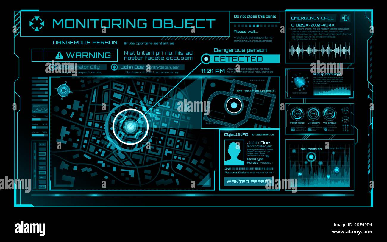 HUD security monitoring system technology, digital interface screen ...