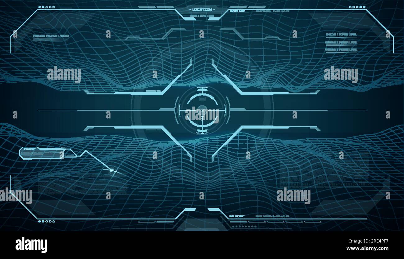 HUD futuristic monitor screen, target aim control interface vector design of Sci Fi game ui. Digital head up display of future technology with hologram dashboard panel, tracking frame and crosshair Stock Vector