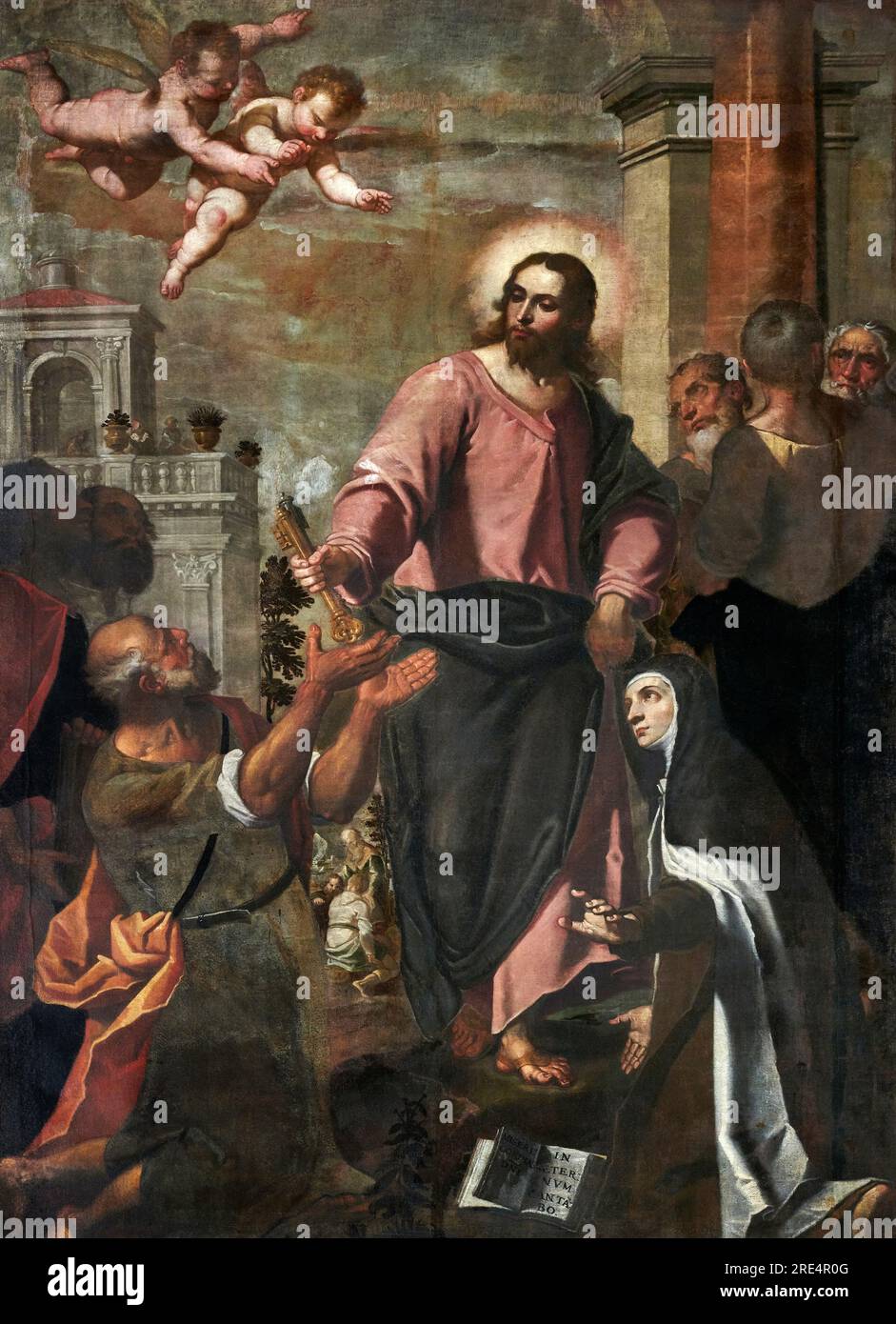 S.Pietro riceve le chiavi da Cristo con a fianco S.Teresa carmelitana - olio su tela - Bernardino Gandino - XVII secolo - Brescia, chiesa di S.Maria d Stock Photo