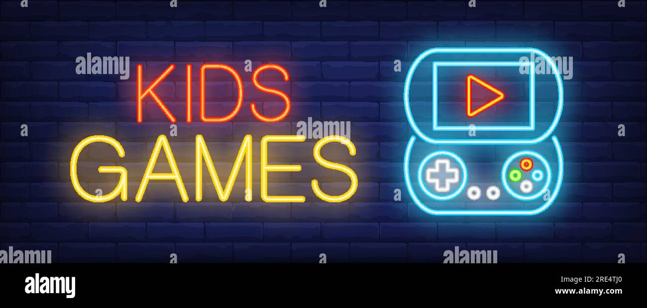 Kids games neon text with psp Stock Vector