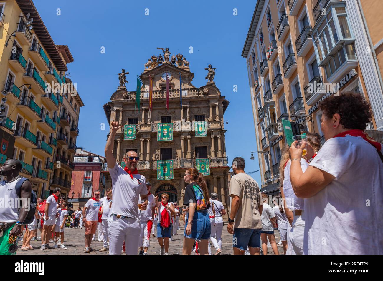Pamplona, Spain 09 July 2023 People celebrate San Fermin festival in