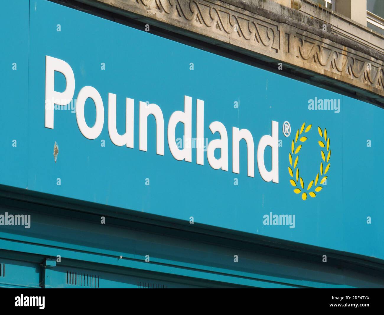 Poundland shop sign in the centre of town Stock Photo