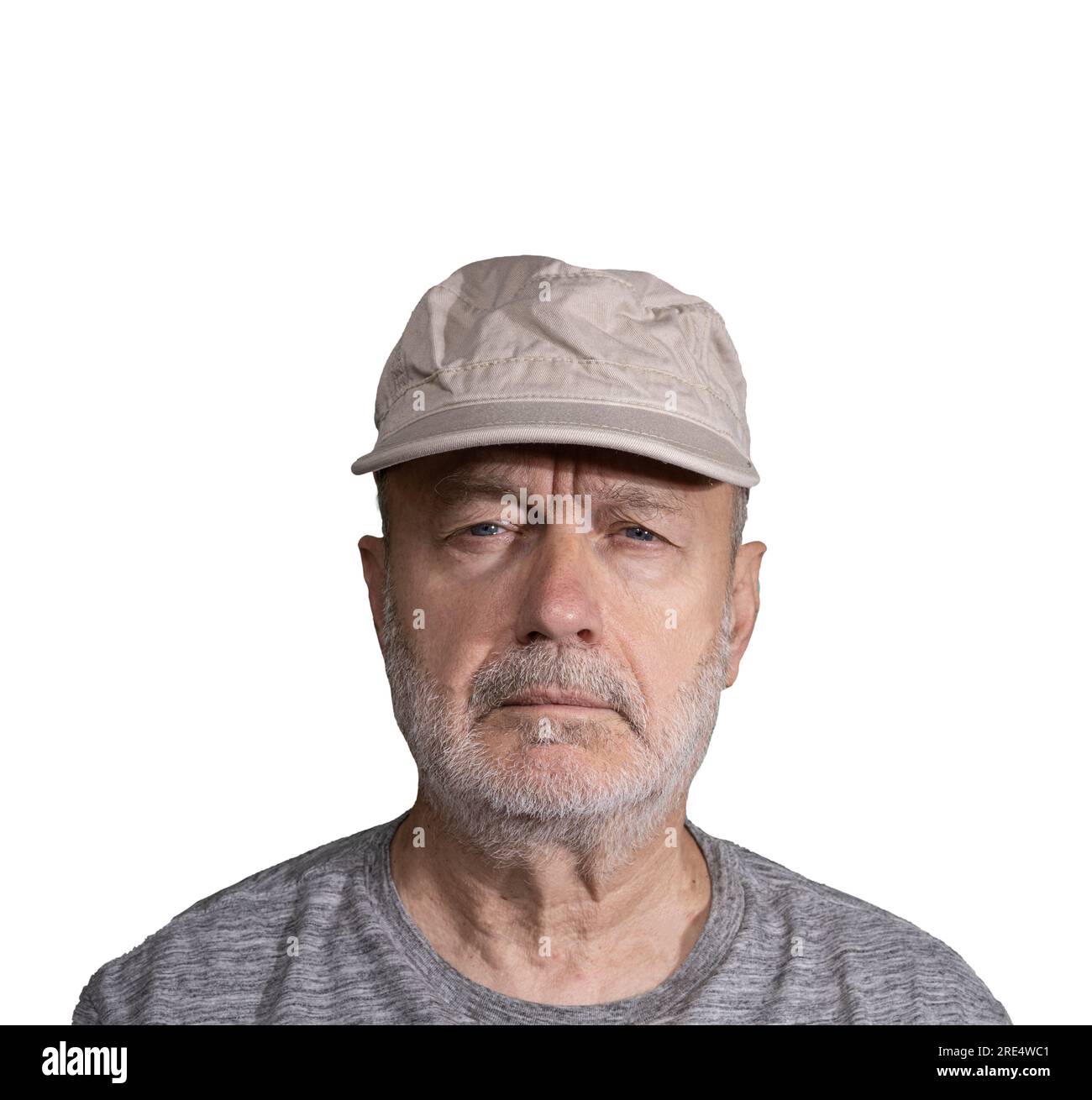 middle-aged man with a beige Cap on a transparent background Stock Photo