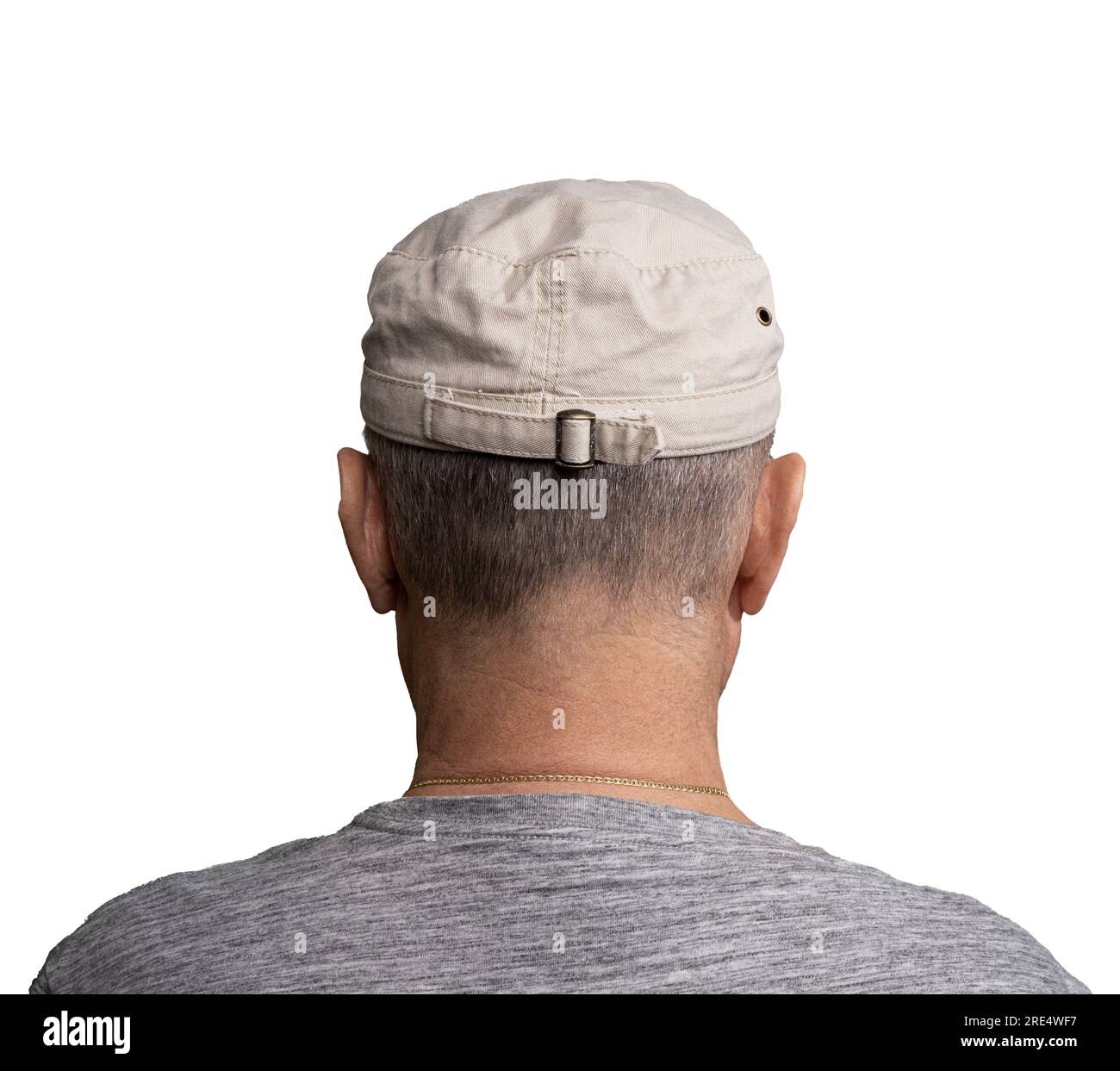a man from behind with a beige cap Stock Photo