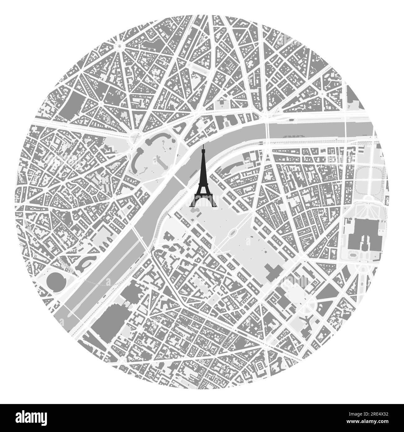 Paris Eiffel tower location map. Circle map with icon in the center. Stock Vector