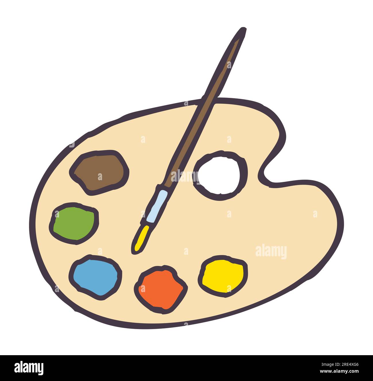 The isolated vector watercolor brush and artist palette icon used when  painting, to store and mix paint colors Stock Vector Image & Art - Alamy
