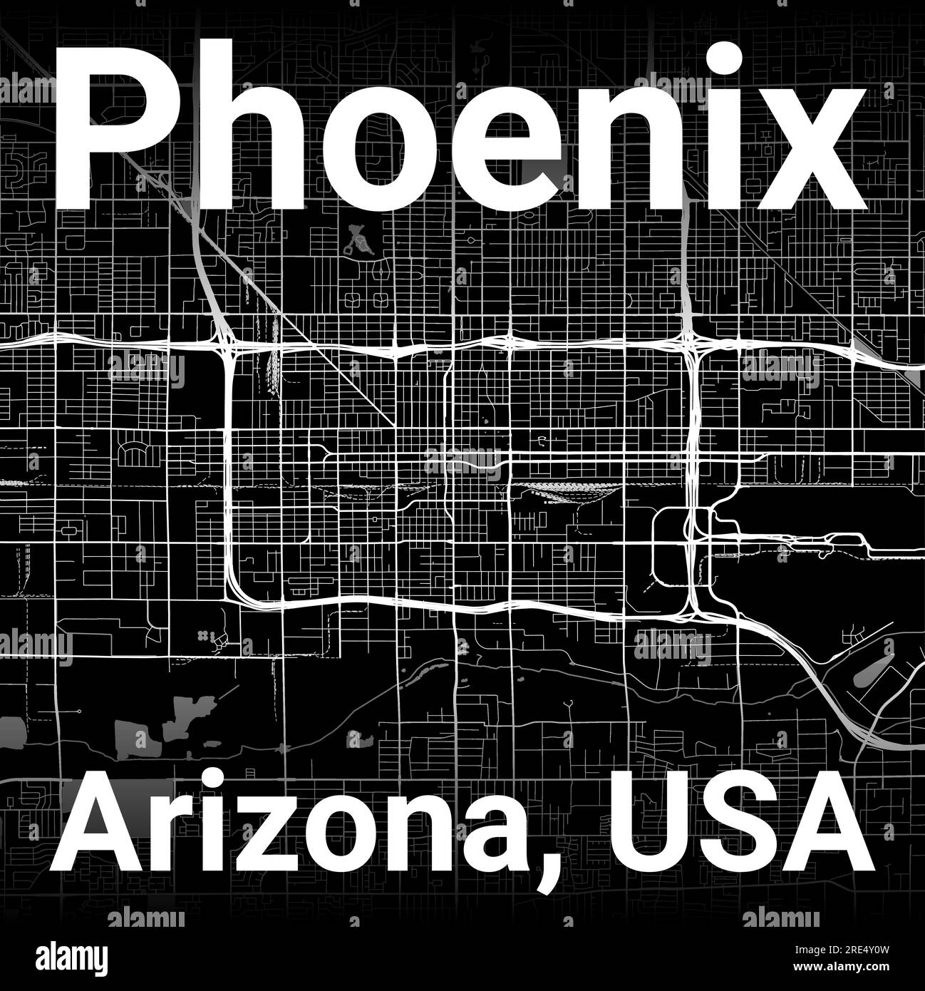 Phoenix city map, Arizona USA, black and white poster Stock Vector