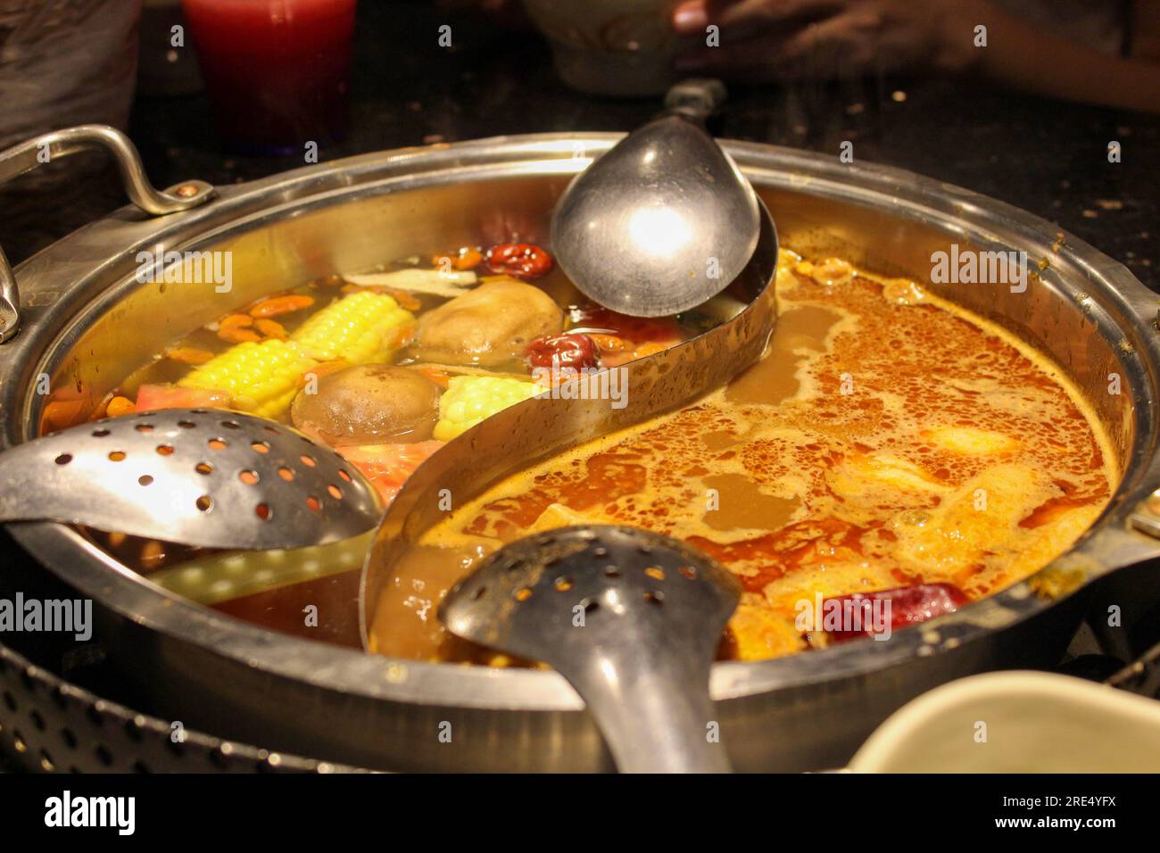 Asian Hot pot barbecue meat and traditional vegetable ingredients Stock