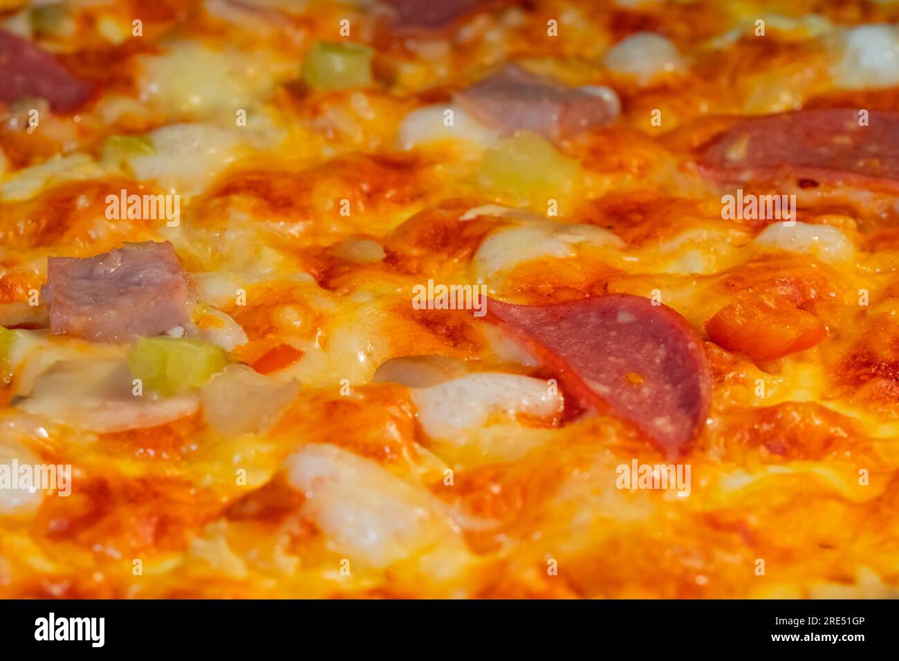 Baked homemade pizza in electric oven at home close up Stock Photo Alamy