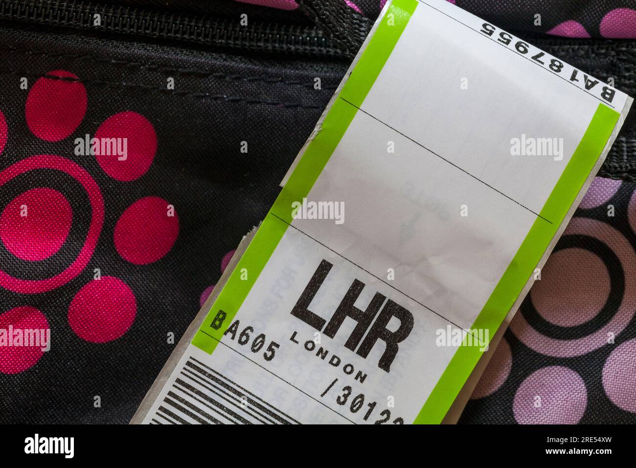 BA British Airways luggage label stuck on luggage for LHR London
