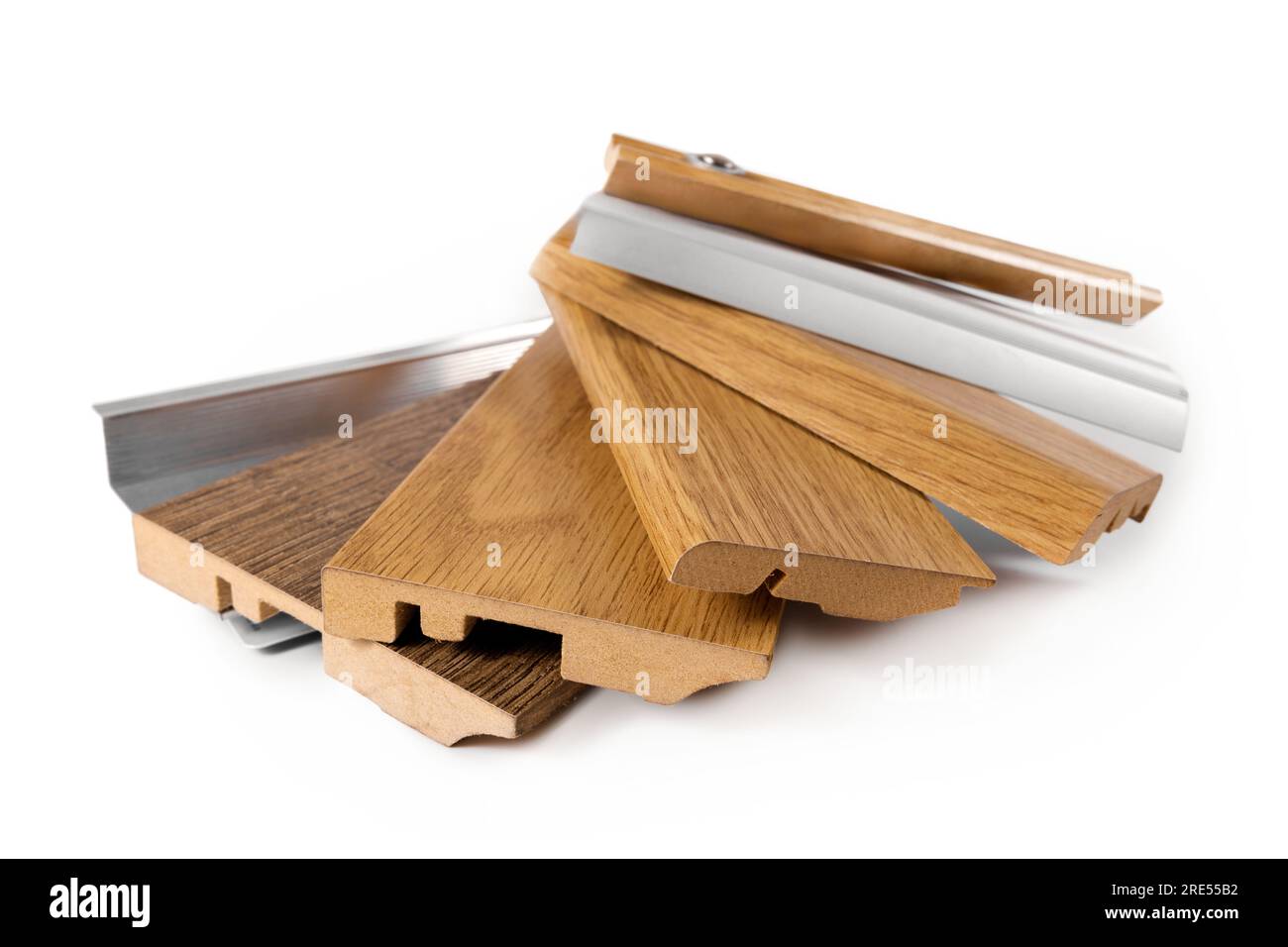 baseboard, skirting samples isolated on white background Stock Photo