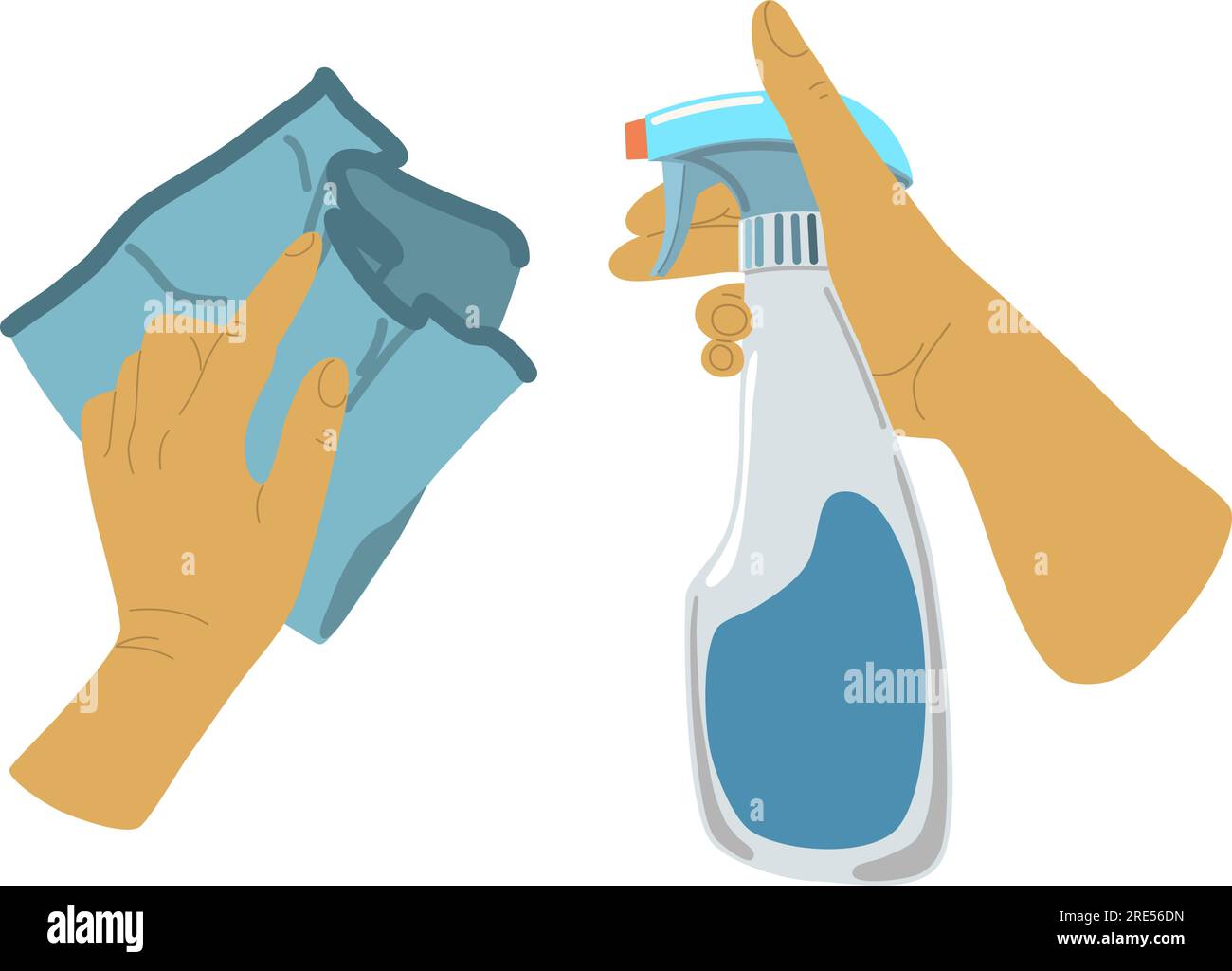 People hands doing house cleaning routine close up vector illustration