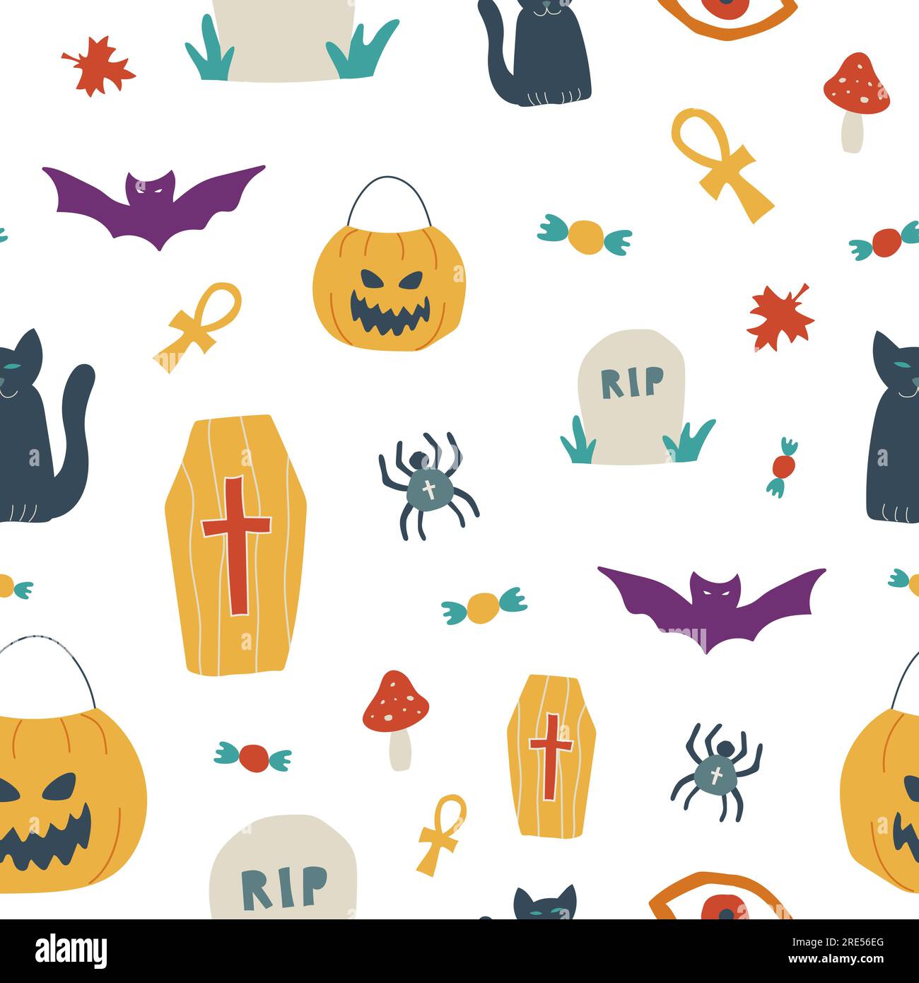 Halloween contemporary trendy vector illustrations seamless pattern ...