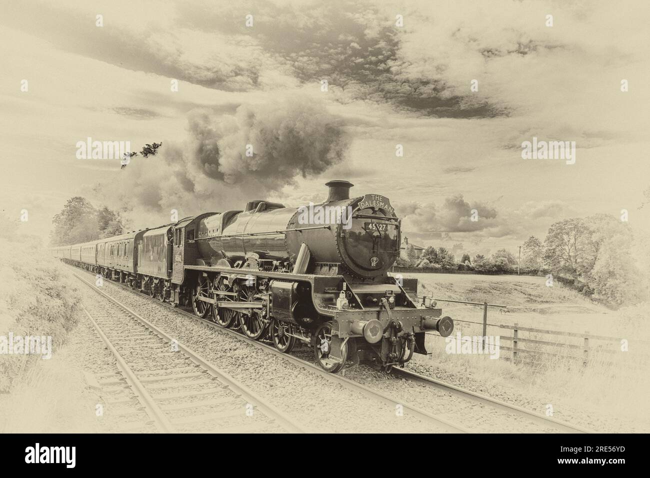 Sierra Leone aka Galatea (plus mismatched numbers) preserved British steam engine passing through Long Preston in July 2023 Stock Photo