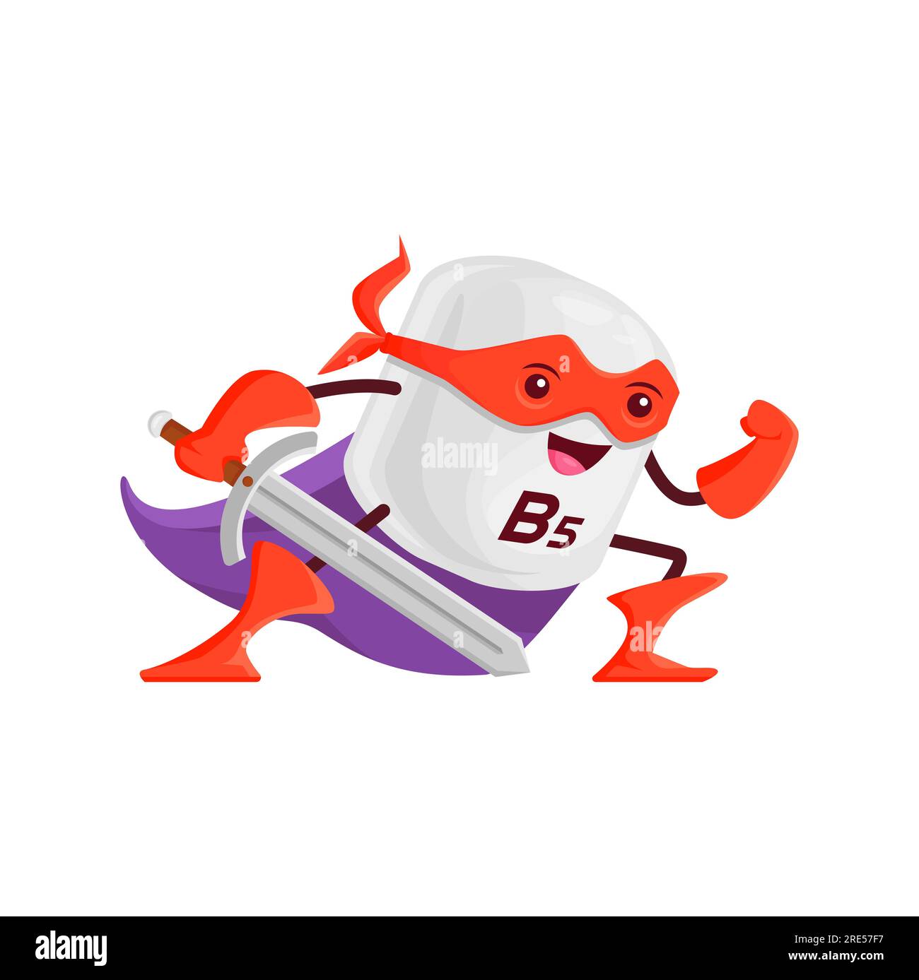 Cartoon vitamin B5 superhero character. Vector Pantothenic acid