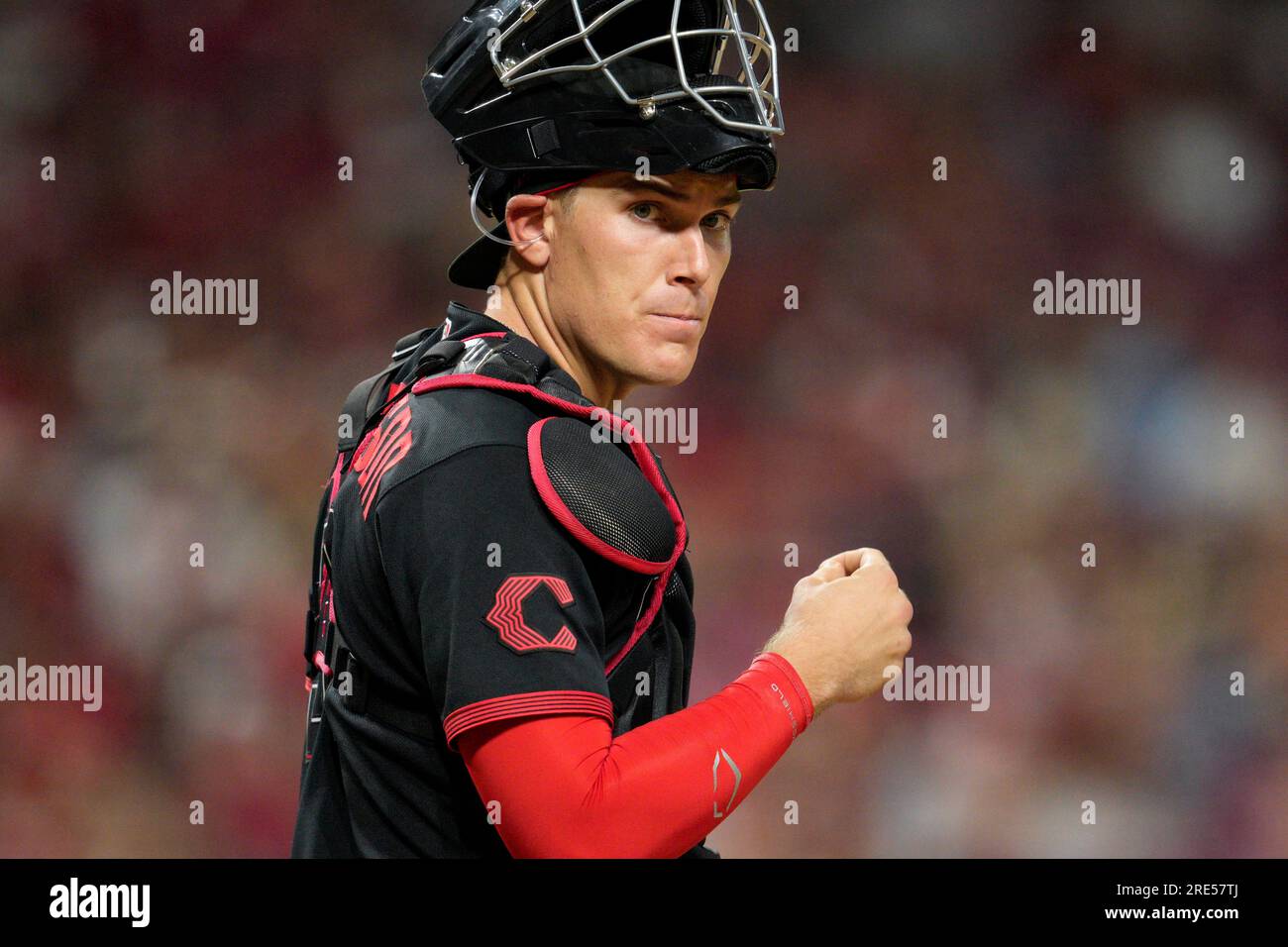 Cincinnati Reds catcher Tyler Stephenson plays during a baseball game