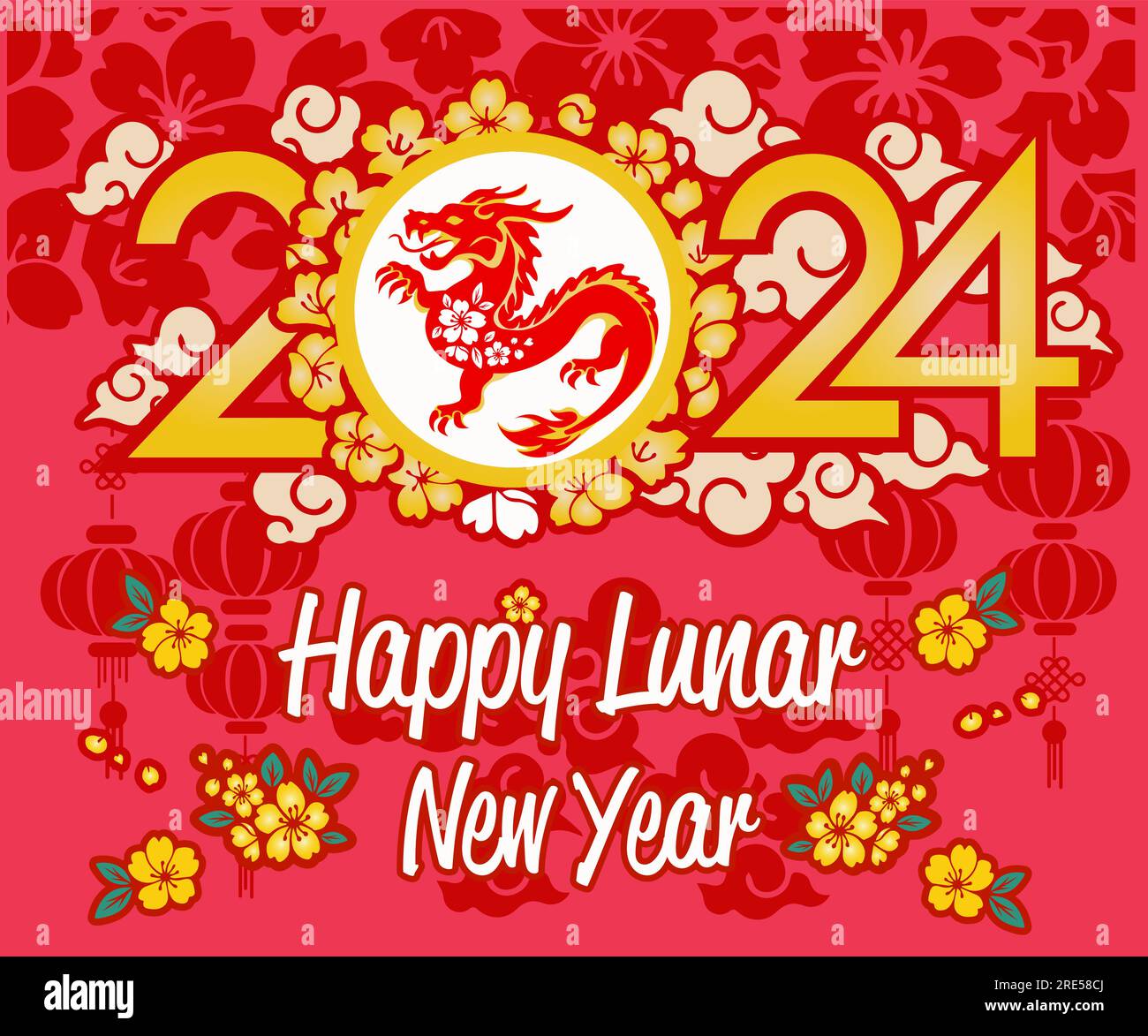 2024 Chinese New Year of the Dragon. Design element for Chinese lunar