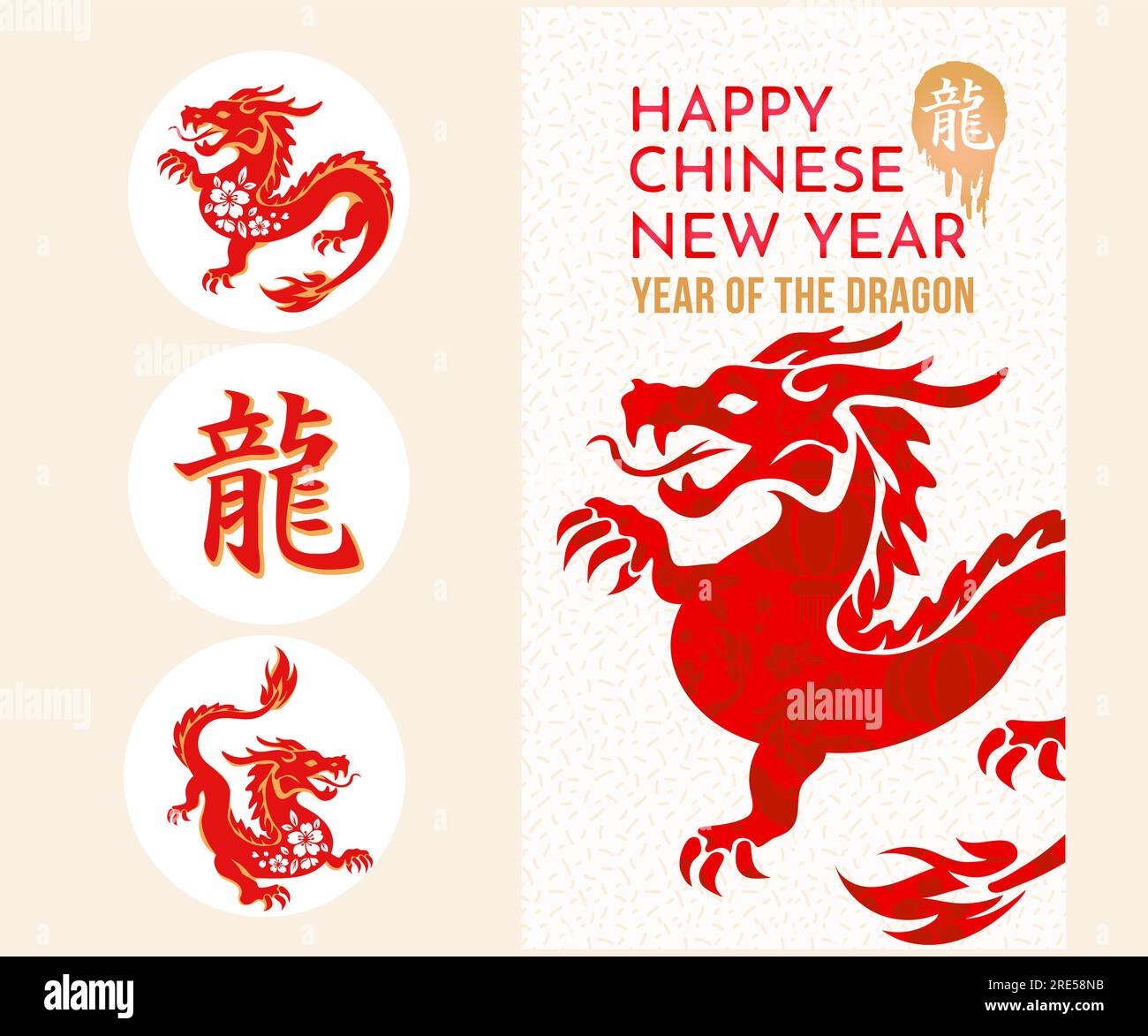 set of elements for social networks. Happy chinese new year 2024 year of the Chinese zodiac of