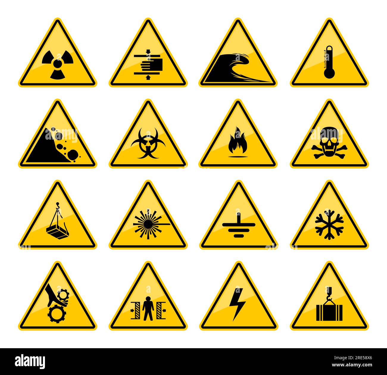 Set sign biohazard toxicity dangerous yellow signs