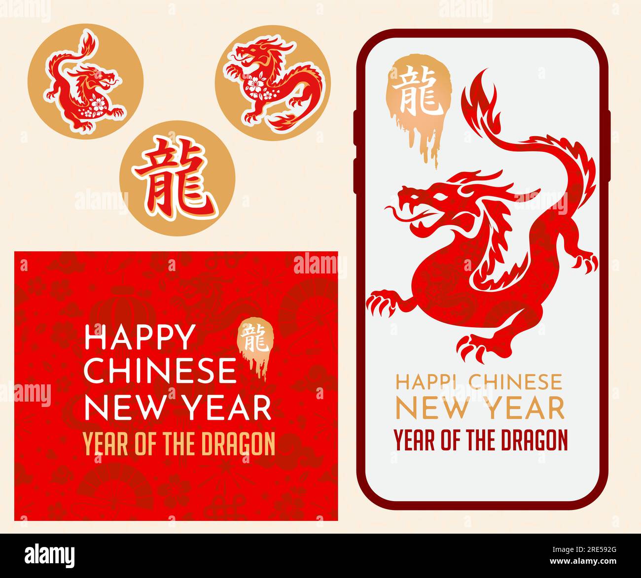 set of elements for social networks. Happy chinese new year 2024 year