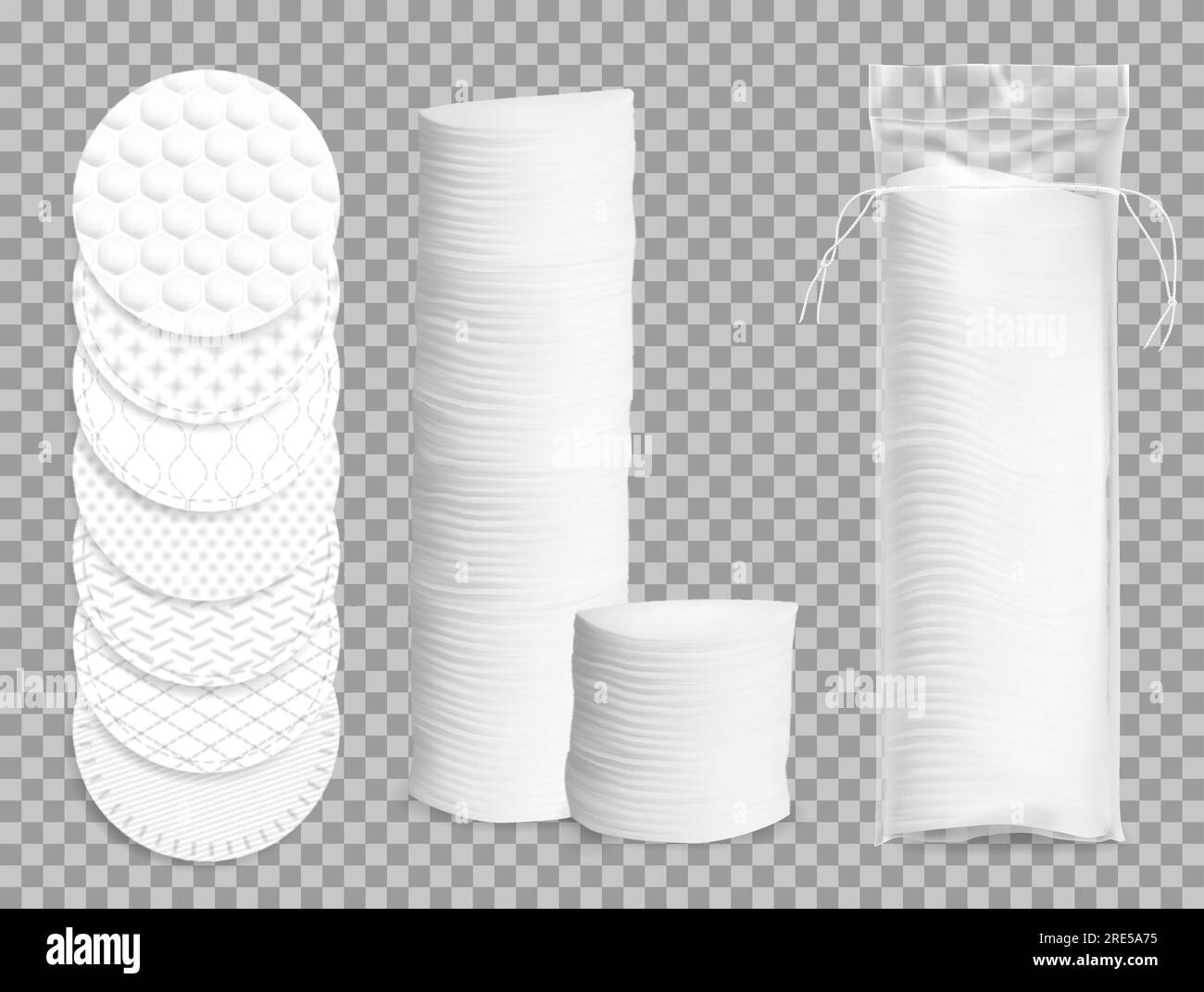 Realistic cotton pads 3d vector isolated mockup. Makeup soft discs in