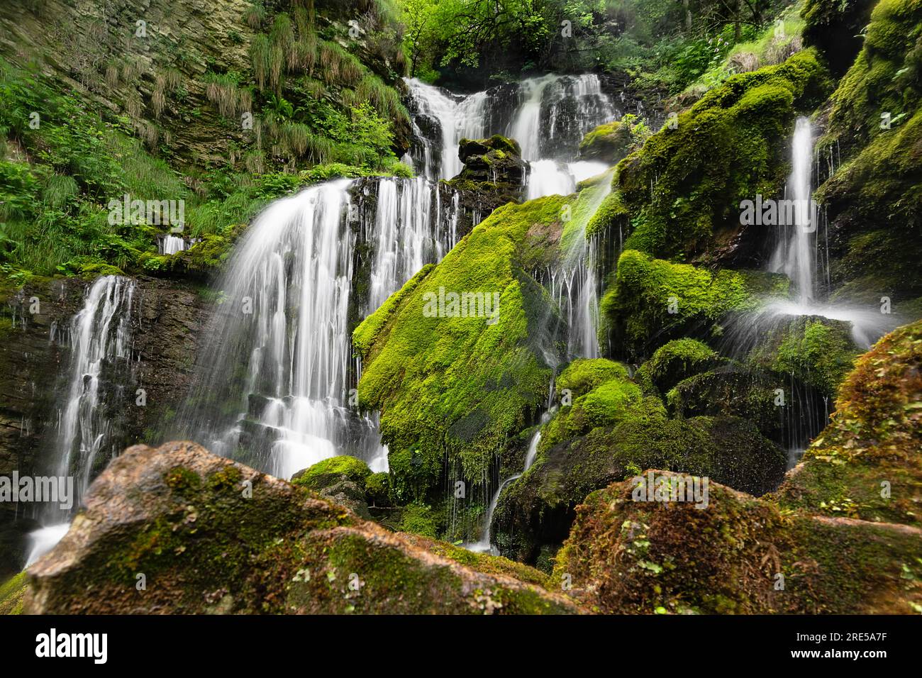 Wild Alps, the green waterfall Stock Photo