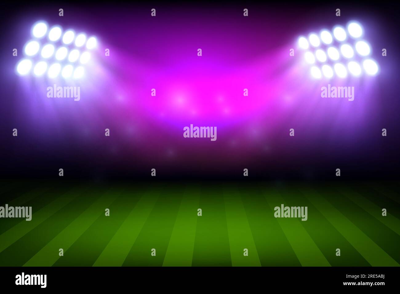 Soccer or football sport stadium field with lights, realistic vector