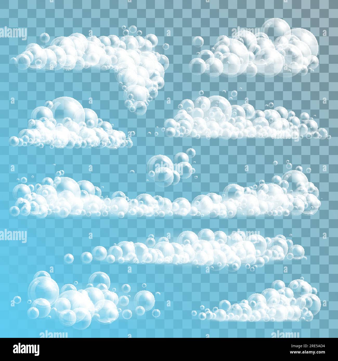 Soap bubbles realistic vector mockup on transparent background. Water