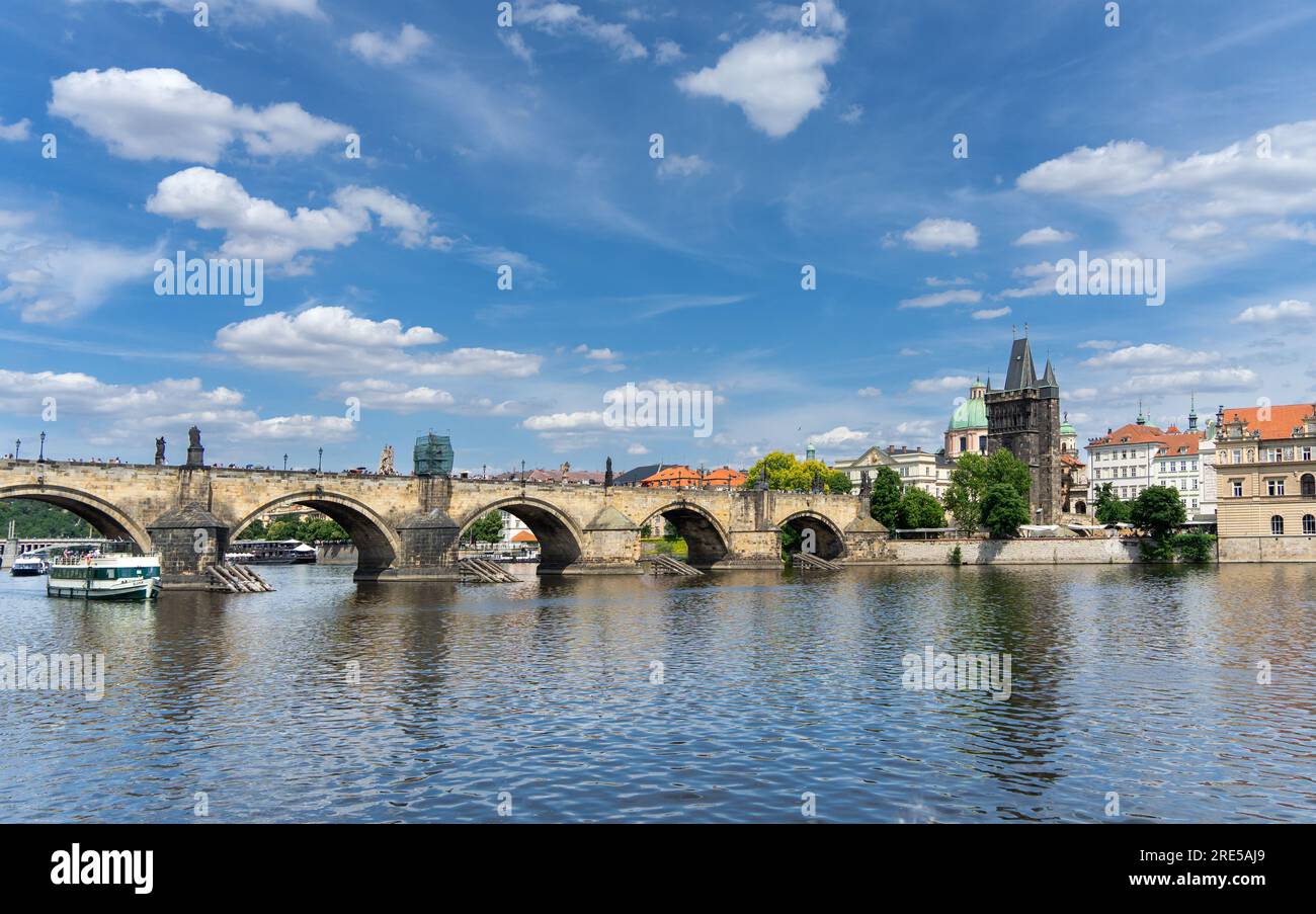 Czech,  Prague, - 06.26.2023: Charles Bridge, Karlův most, medieval stone arch bridge that crosses the Vltava river Stock Photo