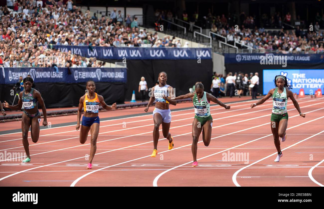 Women’s 100m final at the Wanda Diamond League London Event, London