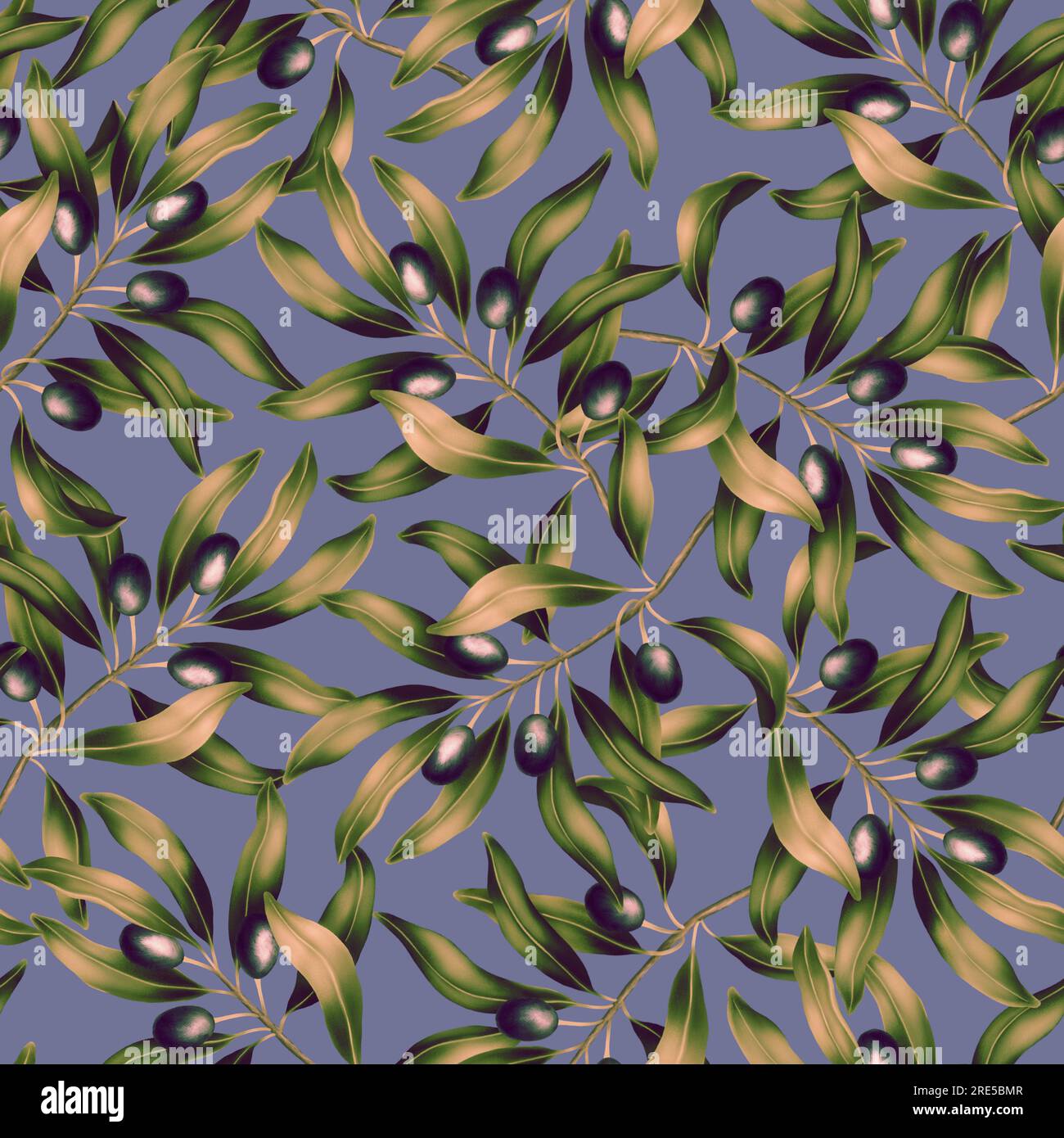 Seamless pattern with olive tree branch and leaves. Vivid print with ...
