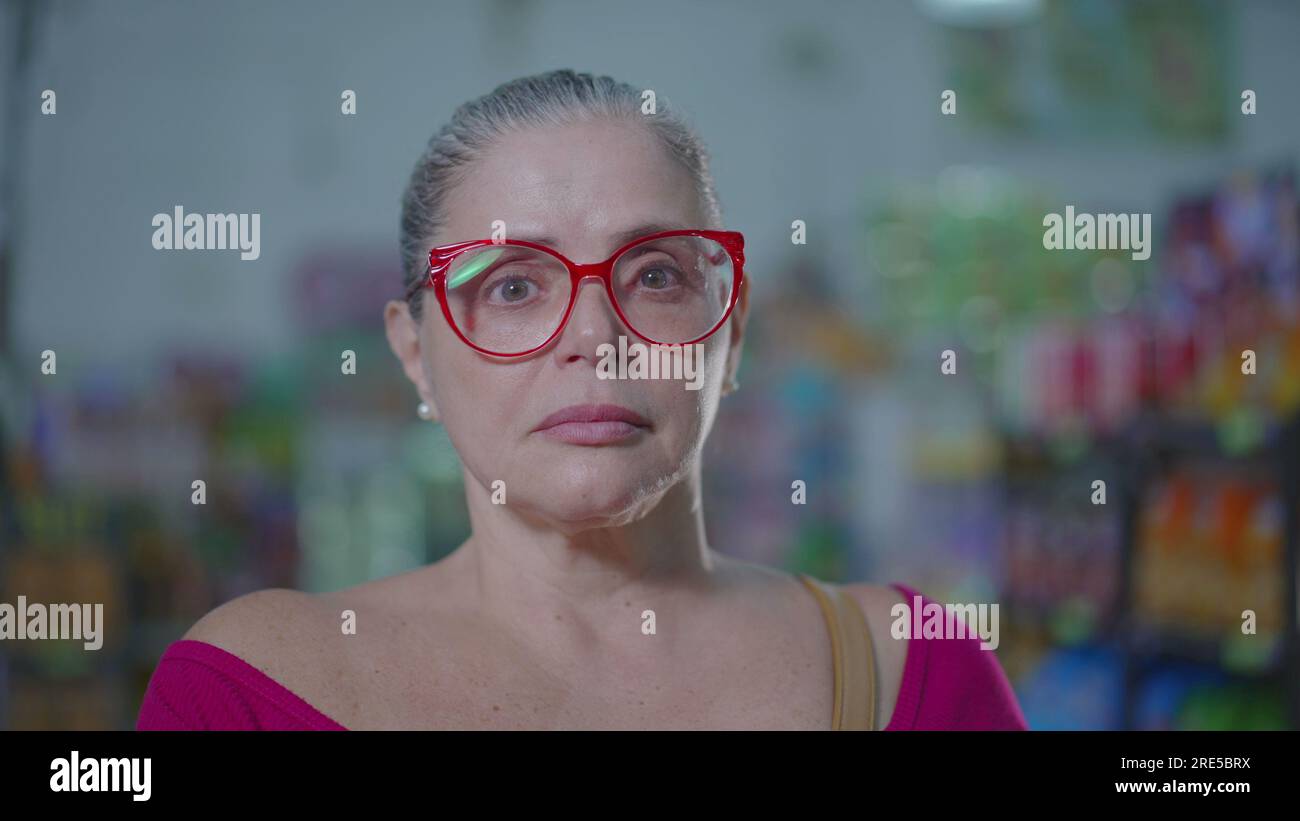 Middle-Aged Woman Struggling with Inflation Inside Grocery Store, Hard ...