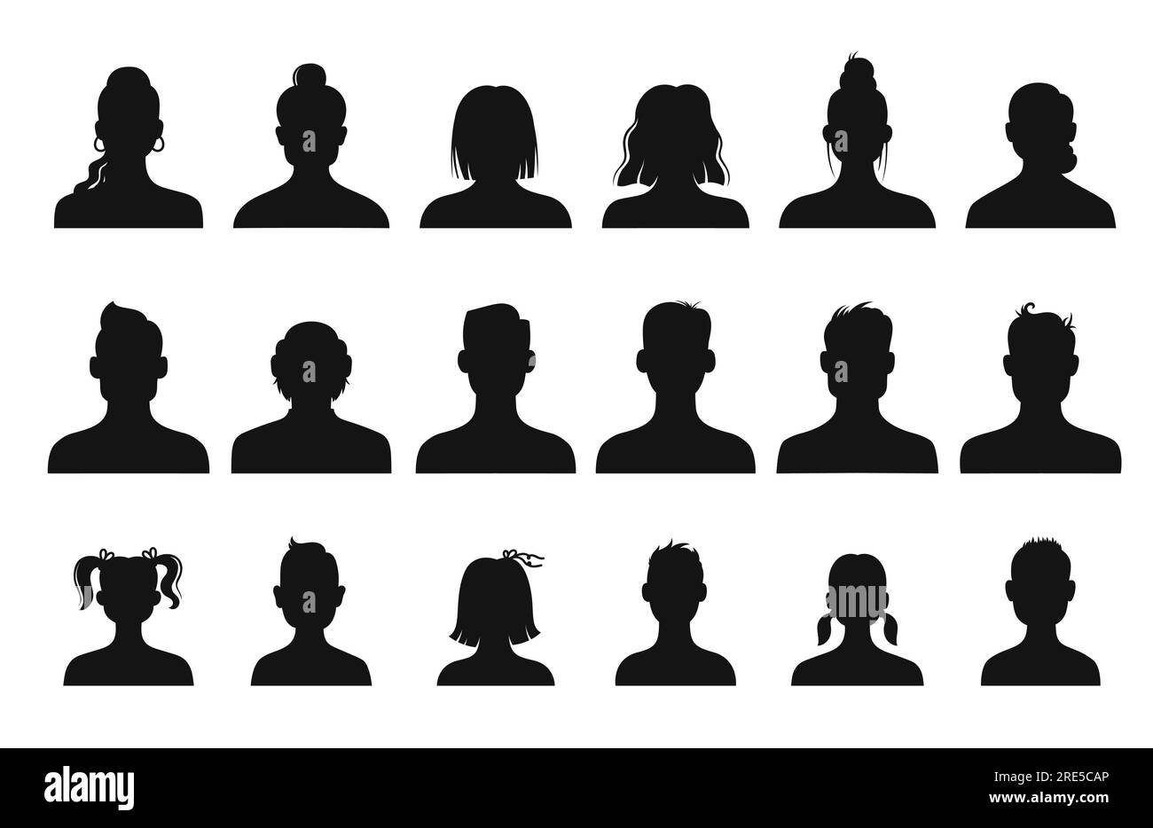 Avatar profile silhouettes of kid, people and senior. Vector anonymous ...