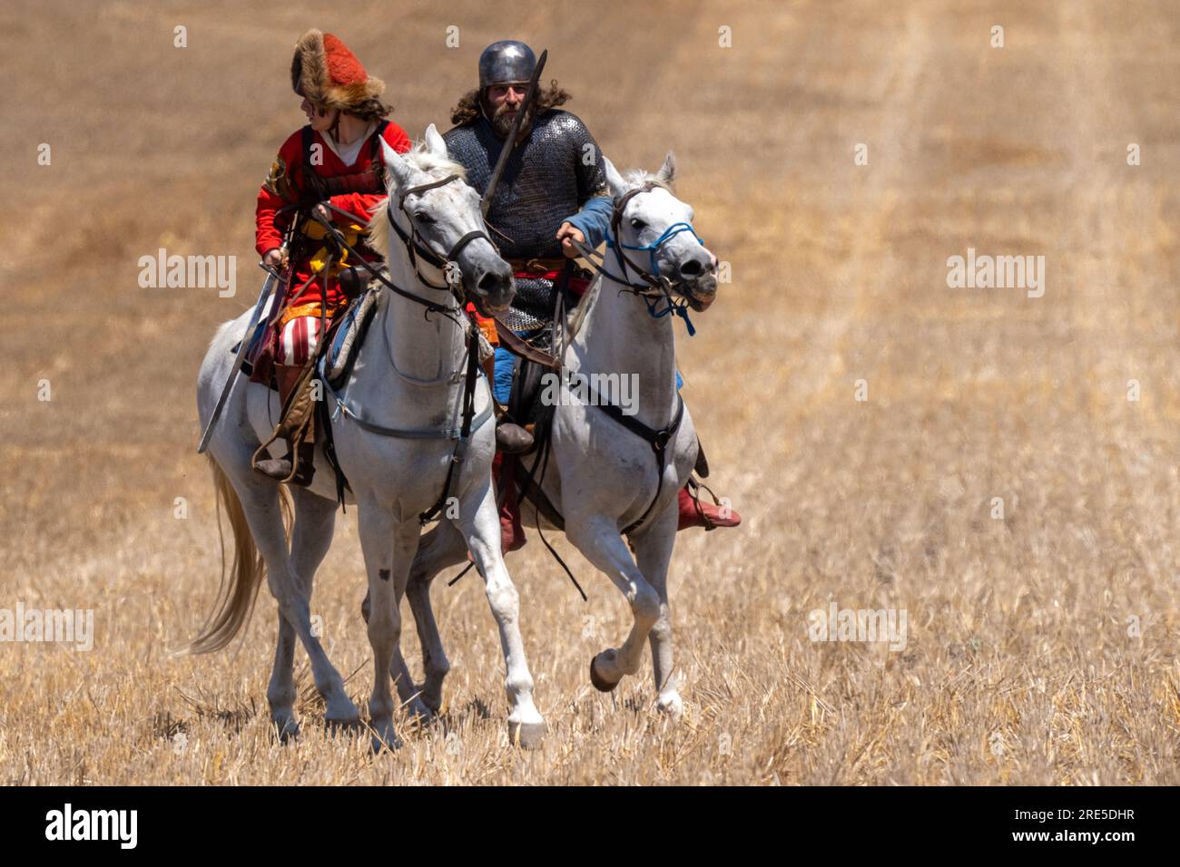 Reenactment of the Battle of Horns of Hattin.Clad in 12th century-style clothing, members of knights clubs reenacted the battle, also known as the Hor Stock Photo