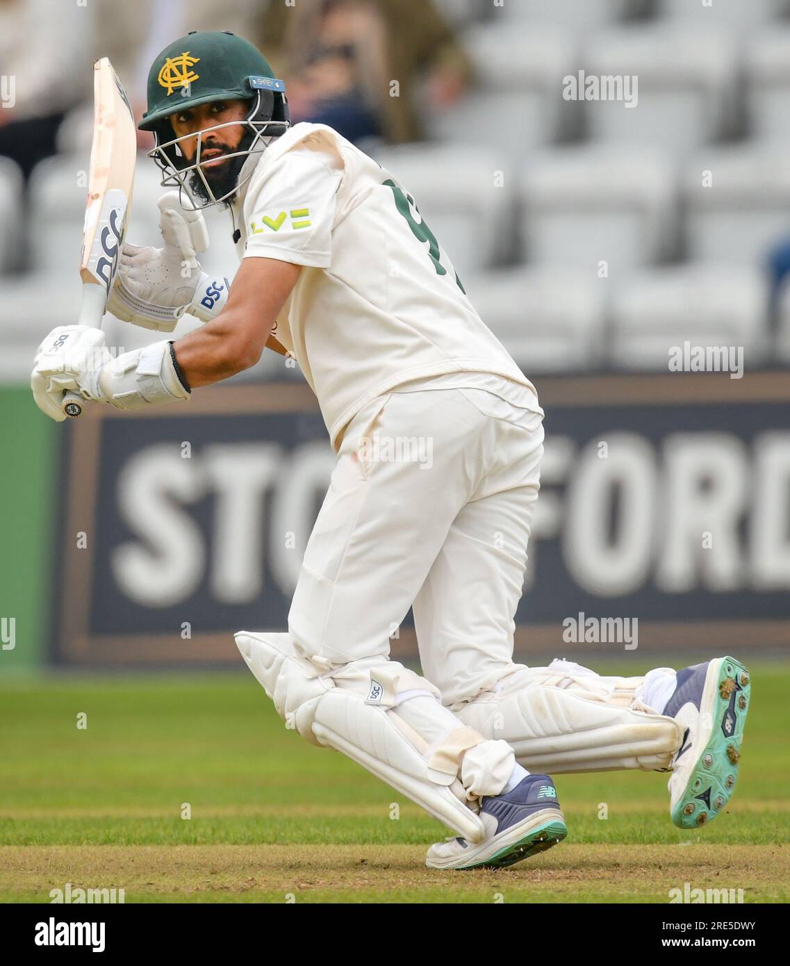 25 July 2023 - Trent Bridge Cricket Ground, Nottingham.  Event: LV Inter County Championship: Notts  CCC v Kent CCC  Caption: HAMEED Haseeb (Nottingham CCC) run.   Picture: Mark Dunn/Alamy Live News (Events) Stock Photo