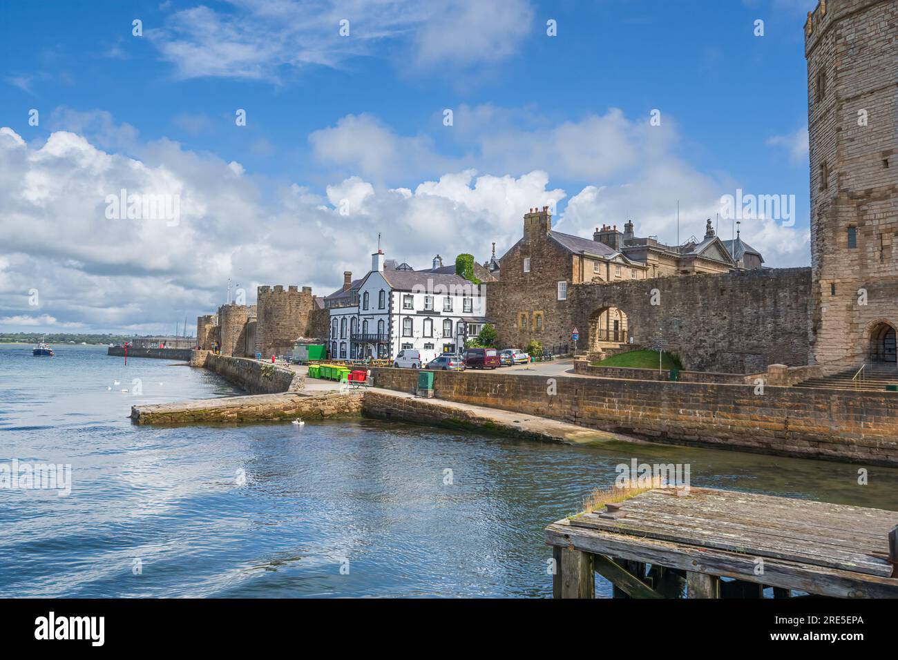 Caernarfon Castle ,walls and public house Stock Photo