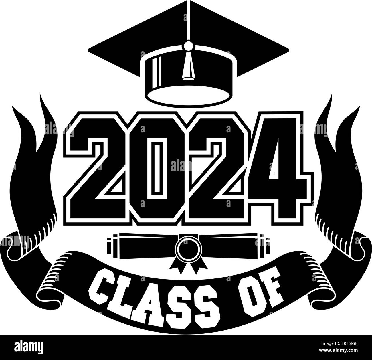 2024 class graduate. The concept of decorate congratulation for school graduates. Design for t-shirt, flyer, invitation, greeting card. Illustration, Stock Vector