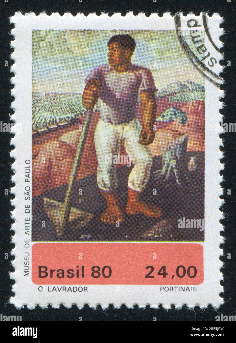 BRAZIL - CIRCA 1980: stamp printed by Brazil, shows  The Worker, by Candido Portinari, circa 1980 Stock Photo