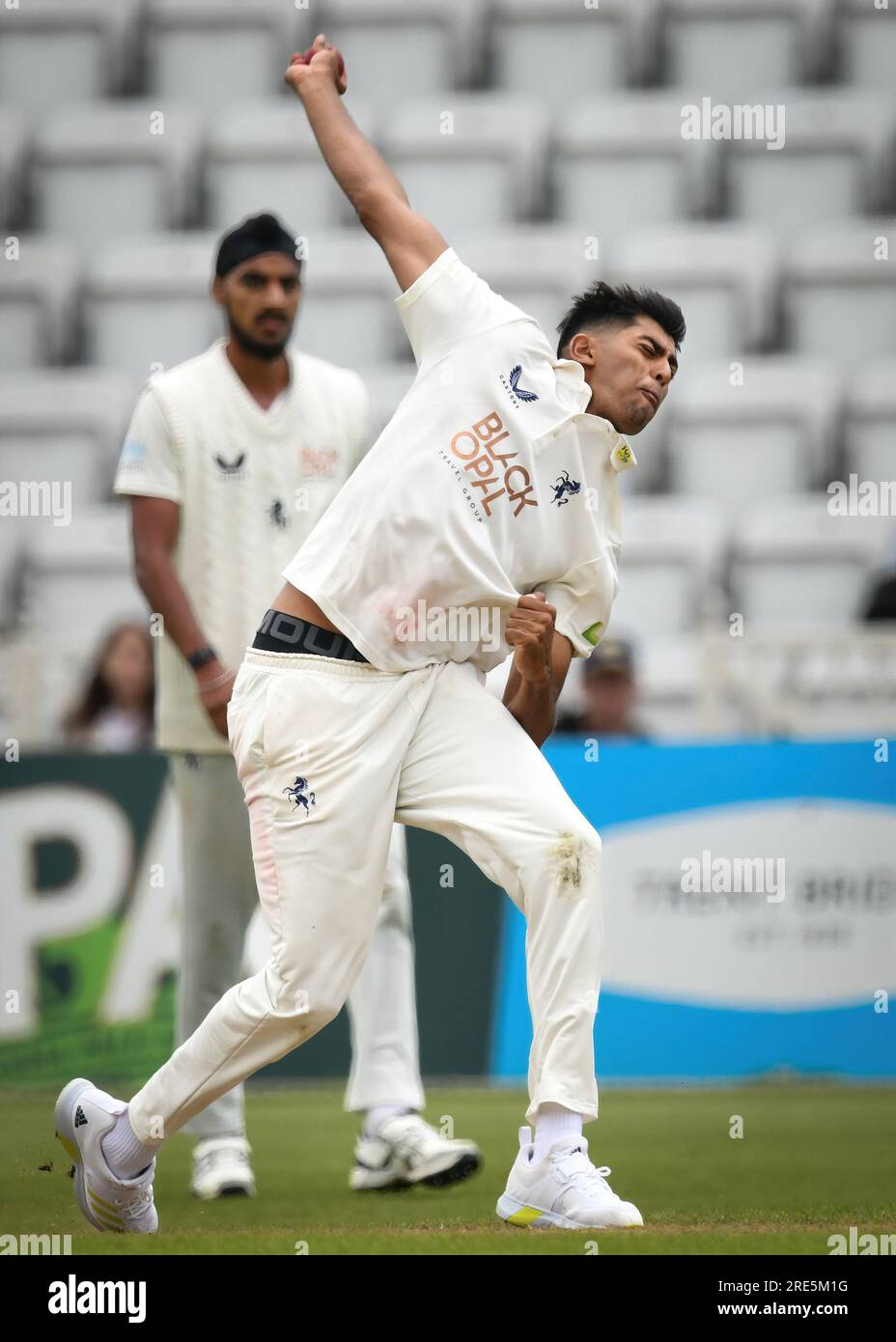 25 July 2023 - Trent Bridge Cricket Ground, Nottingham.  Event: LV Inter County Championship: Notts  CCC v Kent CCC Caption: SINGH Arshdeep (Kent CCC) bowling.  Picture: Mark Dunn/Alamy Live News (Events) Stock Photo