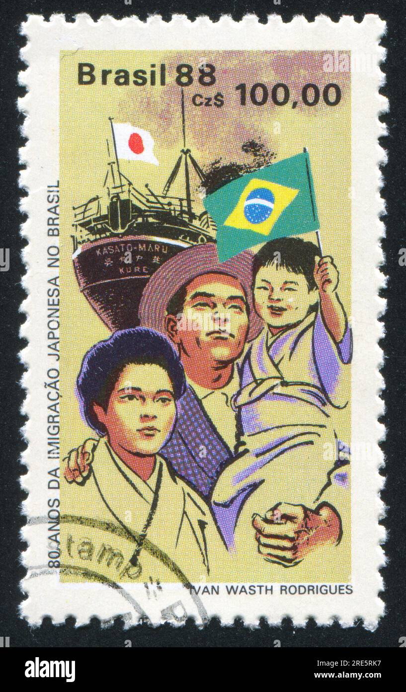 BRAZIL CIRCA 1988 stamp printed by Brazil, shows Japanese Immigrants